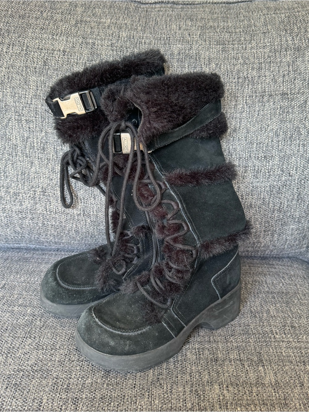 Y2K ALDO Faux Fur Platform Buckle Boots